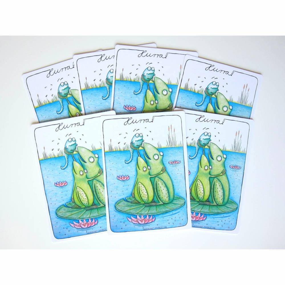 7 Karten zur Geburt, Hurra, Glückwunschkarte, Entbindung, Nachwuchs, Baby Karte, Geburtsanzeige, Taufe Einladung, Frosch Karte, Geburtskarte Bild 2