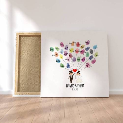 Gästebuch Hochzeit Fingerabdruck Leinwand Personalisiert Herz Luftballons Brautpaar Geschenk Hochzeitsdekoration Namen 50x50 cm Keilrahmen