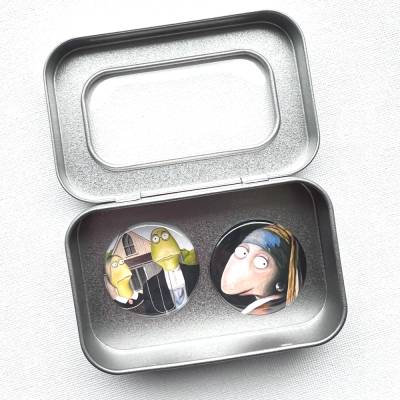 2 Magnete in der Box, Kühlschrankmagnet, Küche, Rezepthalter, witzige Magnete, Button Magnete, runde Magnete, Geschenk Büro,kleines Geschenk
