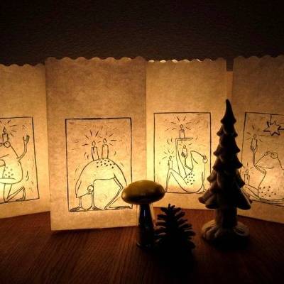 Tütenadvent - 4 Lichtertüten mit Froschdruck, Tütenlichter, Tüten Teelicht, Adventkranz, Adventskalender, Lichtertüten, Advent, Weihnachten