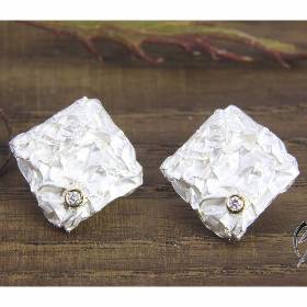 Quadratische Ohrstecker aus Silber 925/- mit Brillant, Zerknittert, ca 11 x 11 mm