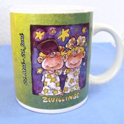 Vintage Kaffeebecher Sternzeichen Zwillinge aus den 80er Jahren