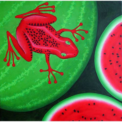 Melonenfrosch, Frosch Bild, Wssermelone, Froschkönig, Froschbild, Bilder, Melone Bild, Stilleben, Frosch, Wohnzimmer Bild, Kinderzimmer