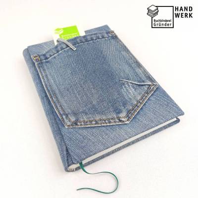 Notizbuch, Jeans Upcycling, blau, DIN A5, 300 Seiten, Recycling-Papier, Tagebuch