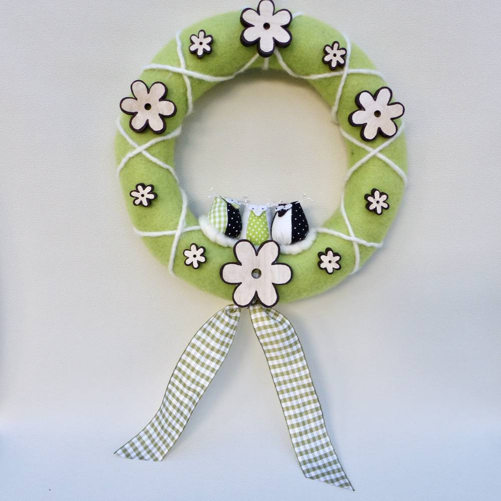 Frühlings-Kranz, Türkranz aus Filz, Deko-Kranz mit Stoff-Eulen Bild 4