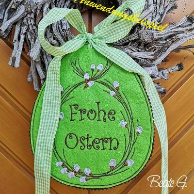 * Frohe Ostern *  Weidenkätzchen Kranz - ITH Stickdatei, Tür-  oder Fenster Deko, 3 Größen