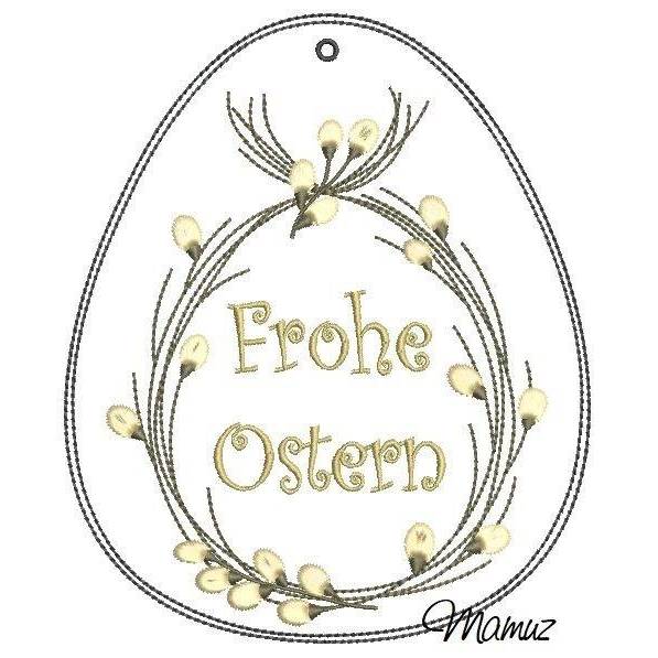 * Frohe Ostern *  Weidenkätzchen Kranz - ITH Stickdatei, Tür-  oder Fenster Deko, 3 Größen Bild 2