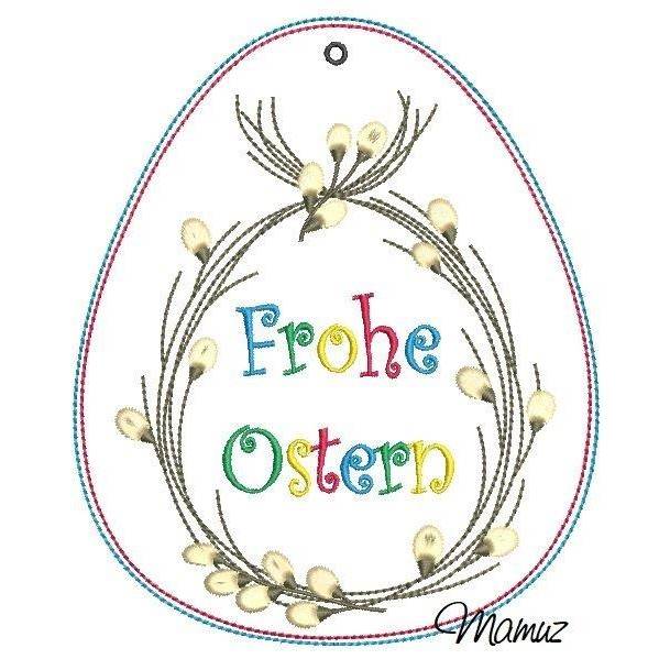 * Frohe Ostern *  Weidenkätzchen Kranz - ITH Stickdatei, Tür-  oder Fenster Deko, 3 Größen Bild 3