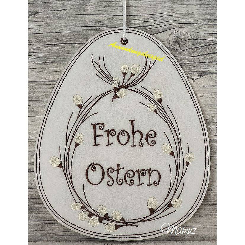 * Frohe Ostern *  Weidenkätzchen Kranz - ITH Stickdatei, Tür-  oder Fenster Deko, 3 Größen Bild 4