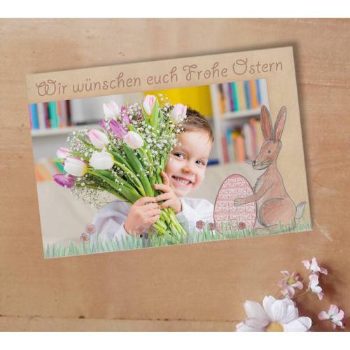Osterkarte stehender Hase mit Osterei Printable DIY