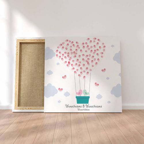 Gästebuch Hochzeit Leinwand Personalisiert Ballon Fingerabdruck Vögelchen Geschenk Hochzeitsdekoration Namen 50x50 cm Hochzeitsgeschenk