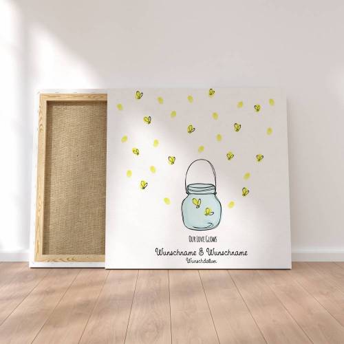 Gästebuch Hochzeit Fingerabdruck Leinwand Personalisiert Glühwürmchen Brautpaar Wedding Tree Namen 50x50 cm Hochzeitsgeschenk