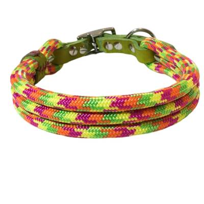 Hundehalsband verstellbar gelb pink grün orange mit Leder und Schnalle