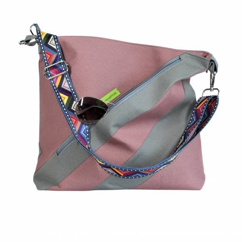 große Umhängetasche  "Alyna" * altrosa und grau *  Damen-Tasche