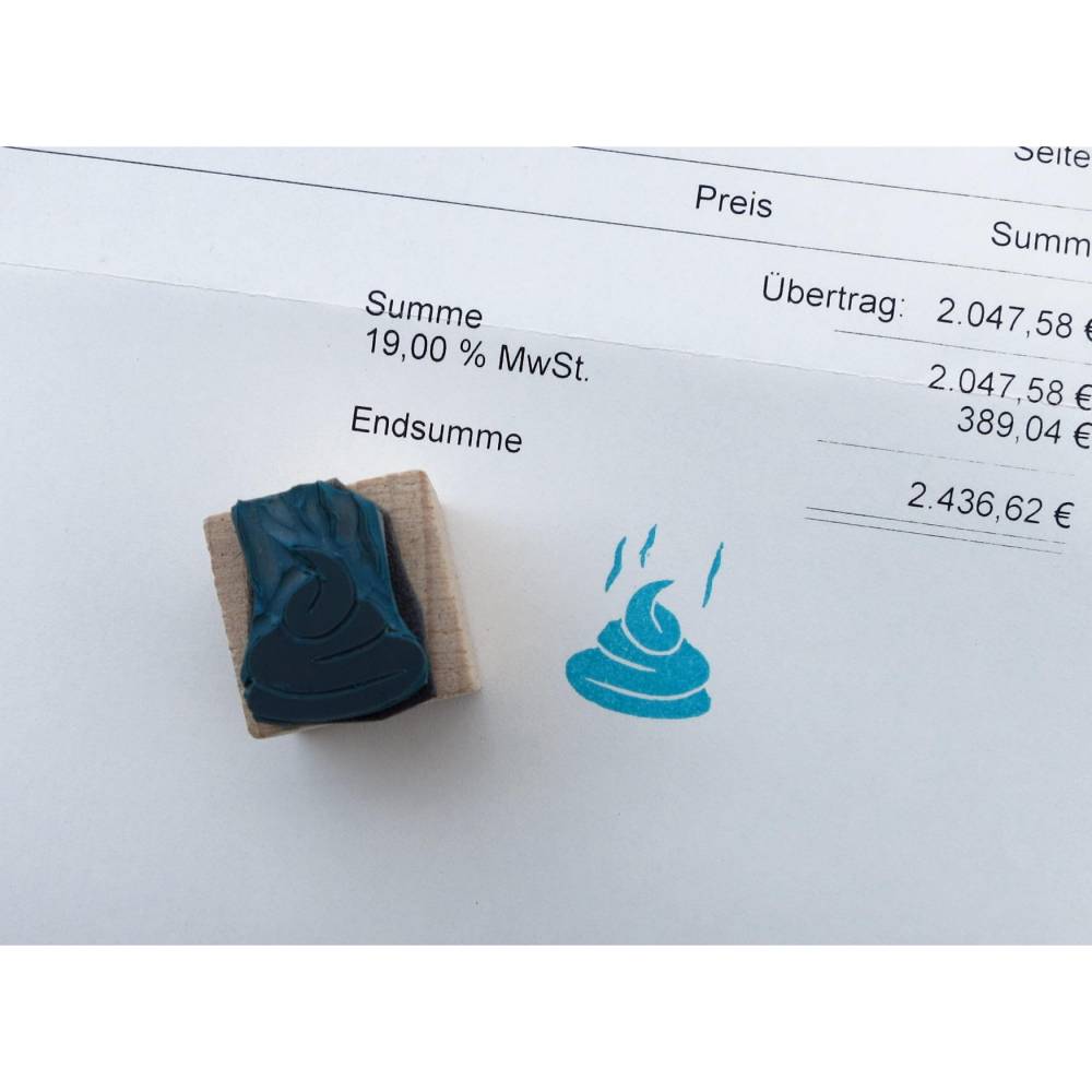 Stempel "Die Kacke dampft", Mini Stempel, Ministempel, Stempel Kacke, kleiner Stempel, witziger Stempel, handgeschnitzter Stempel Bild 1