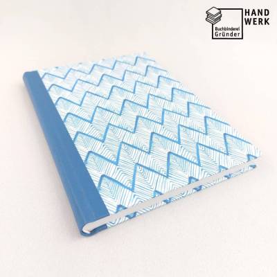 Notizbuch, DIN A5, blau weiß, zickzack, 100 Blatt