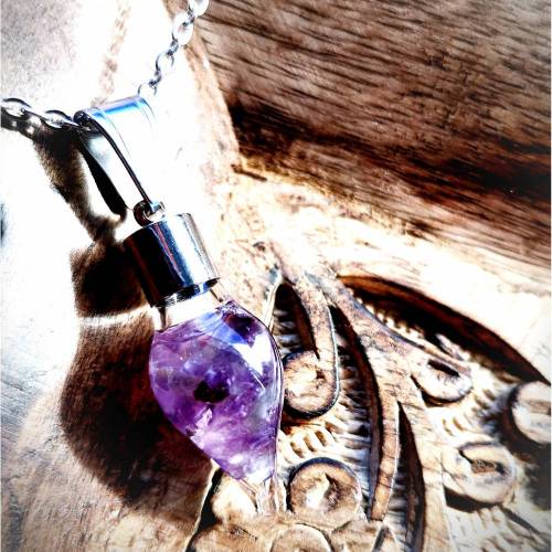 Edelstahlkette mit Amethyst in Glas, Kette, Halskette, Glasanhänger