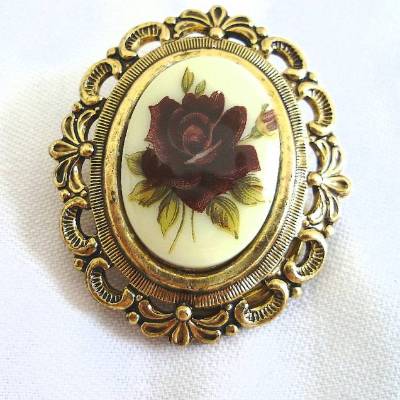 Vintage Schalclip oval - Braune Rose - aus den 70er Jahren