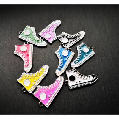 5 Anhänger, Schuh, Turnschuh, bunt, emailliert,
