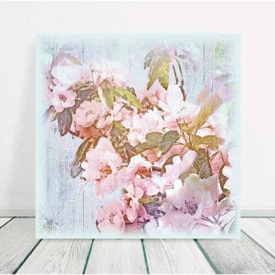 KIRSCHBLÜTEN Wandbild auf Holz Leinwandbild Kunstdruck Frühlingsdeko Pastell Wanddeko Vintage Landhausstil romantisch