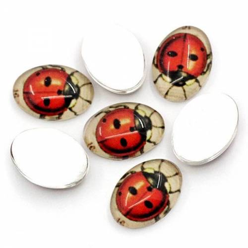 10 Cabochon, 13x18mm, Cabochons, Glascabochon, Marienkäfer, Glück, Glücksbringer, Glückskäfer, Schmuckstein, Klebestein    23186