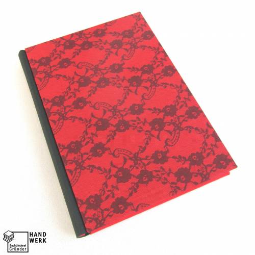Notizbuch, schwarz, rot, Spitze, 150 Blatt, fadengeheftet