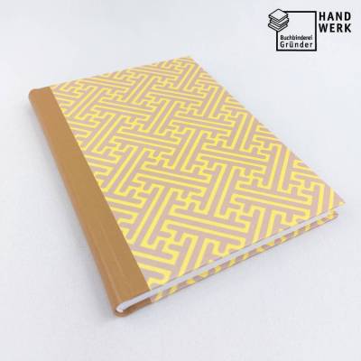 Notizbuch, ocker beige, grafisches Muster, DIN A5, 100 Blatt