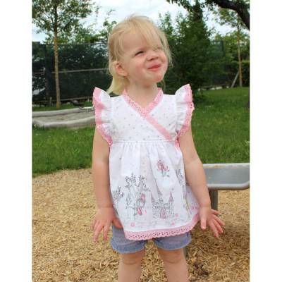 Sommerbluse - 92/98 Bluse weiß-rosa mit Bordüre -Fee- von olilu