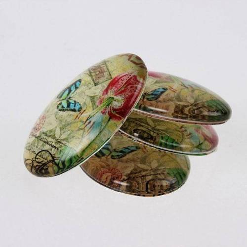 4 Cabochons, Glascabochons, 13x18mm, Cabochon, Schmuckstein, Glasstein, Glascabochon, Vintage-Stil, Romantik,     01
