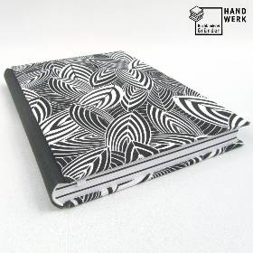 Notizbuch, schwarz weiß, Hardcover, A5, 284 Seiten, Baumwolle-Stoff
