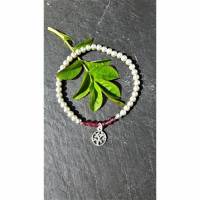 Perlenarmband hellgrau/fuchsia mit Baum des Lebens-Anhänger aus 925 Silber