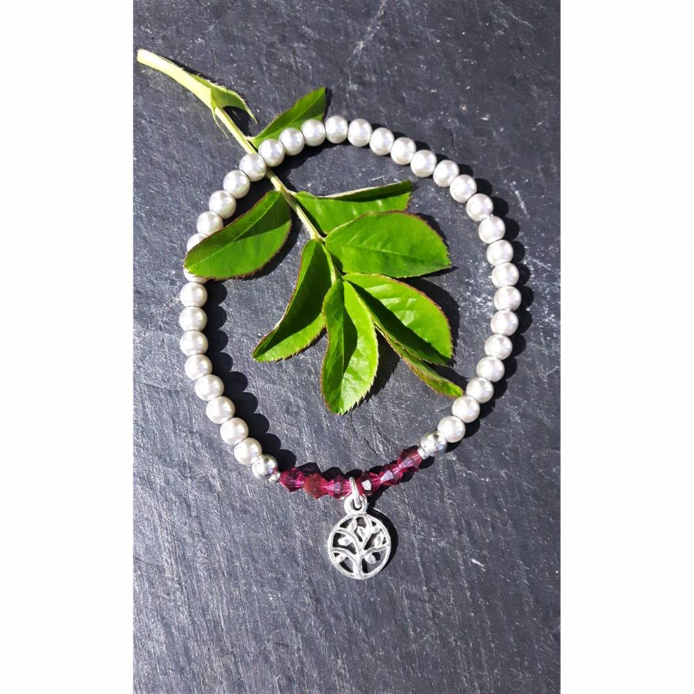 Perlenarmband hellgrau/fuchsia mit Baum des Lebens-Anhänger aus 925 Silber Bild 4