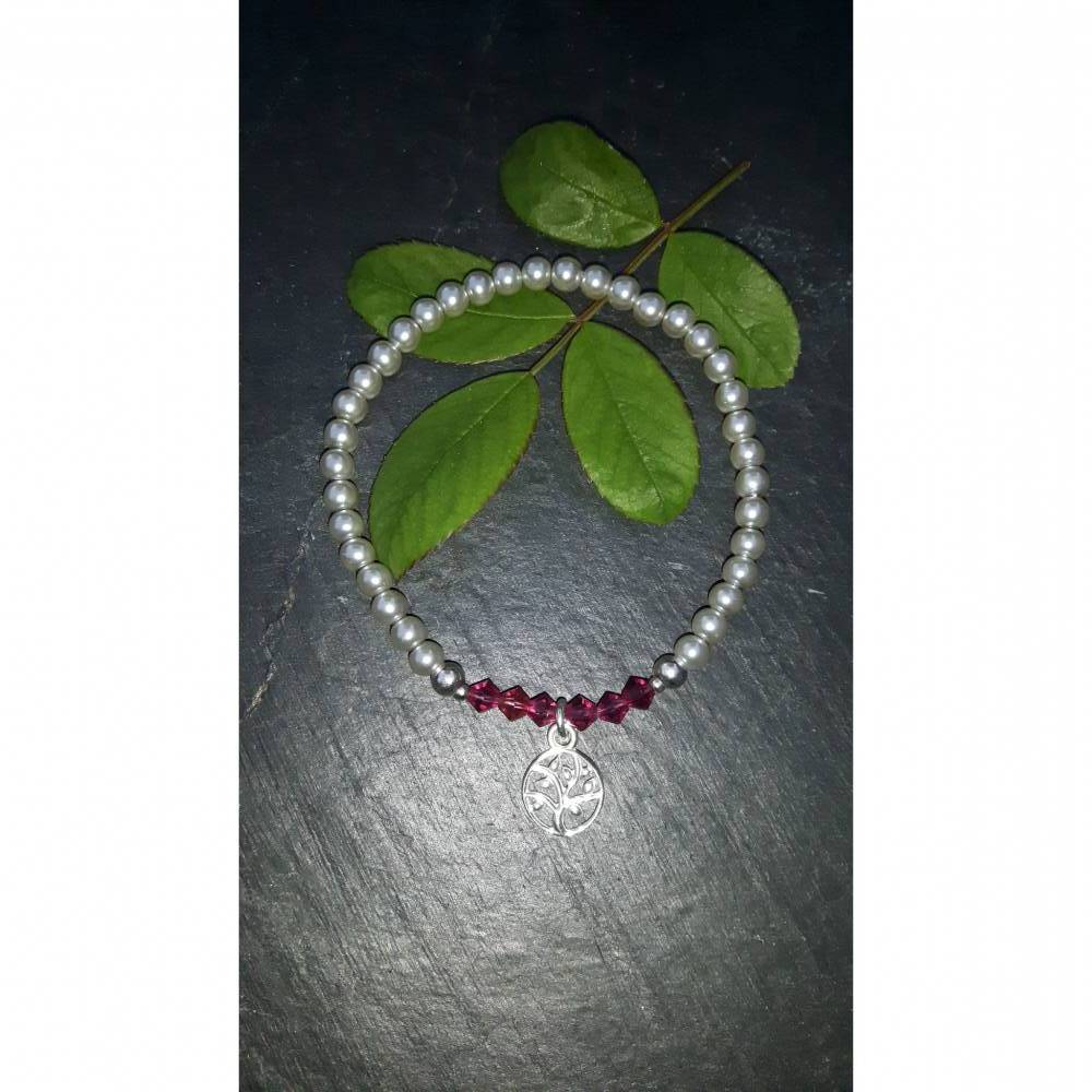 Perlenarmband hellgrau/fuchsia mit Baum des Lebens-Anhänger aus 925 Silber Bild 5