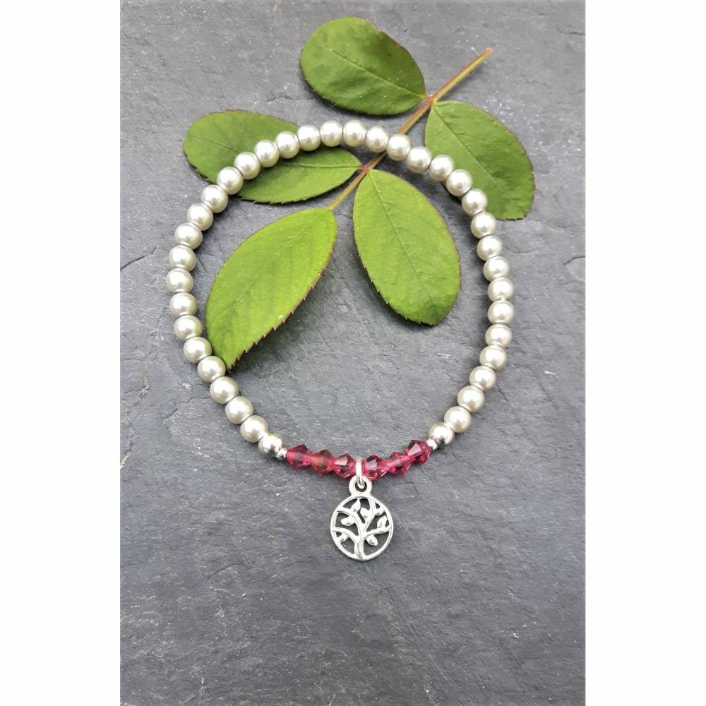 Perlenarmband hellgrau/fuchsia mit Baum des Lebens-Anhänger aus 925 Silber Bild 6