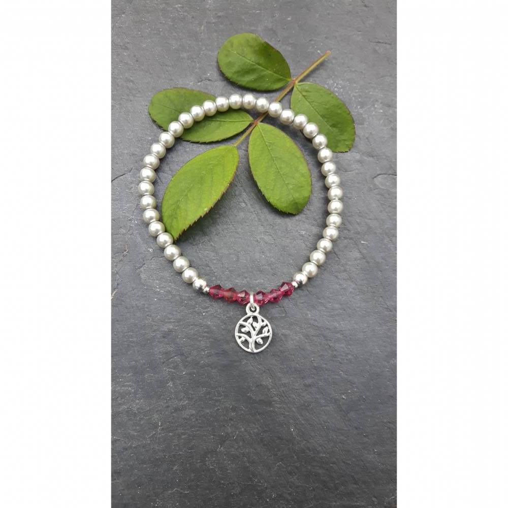 Perlenarmband hellgrau/fuchsia mit Baum des Lebens-Anhänger aus 925 Silber Bild 7