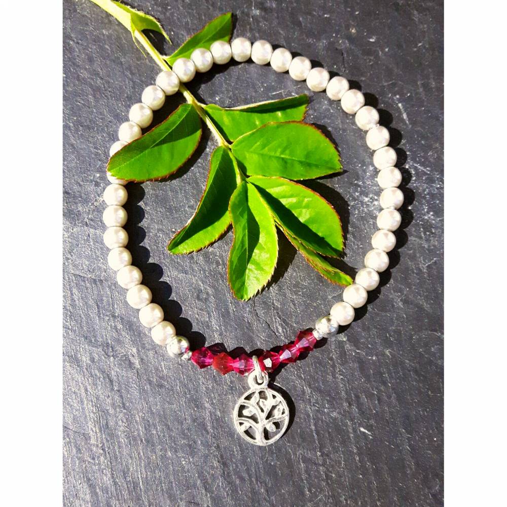 Perlenarmband hellgrau/fuchsia mit Baum des Lebens-Anhänger aus 925 Silber Bild 8