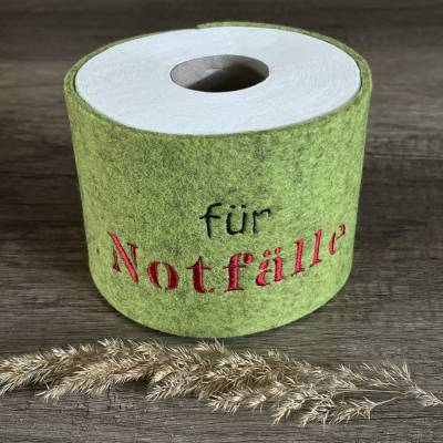 Klopapierhut bestickt FÜR NOTFÄLLE / Wollfilz Farbwahl / Klorollenumrandung / Klopapiermanschette