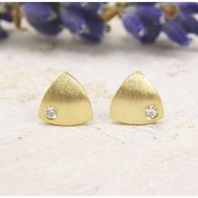 Ohrstecker Gold 750/- mit Brillant, Minidreieck strichmatt
