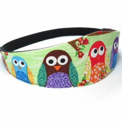 Haarband zum Wenden Eulen grün bunt Stirnband Abschminkband Yoga Wendehaarband Baumwolle