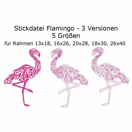 Stickdatei Set Flamingo in 5 Größen und 3 verschiedenen Ausführungen