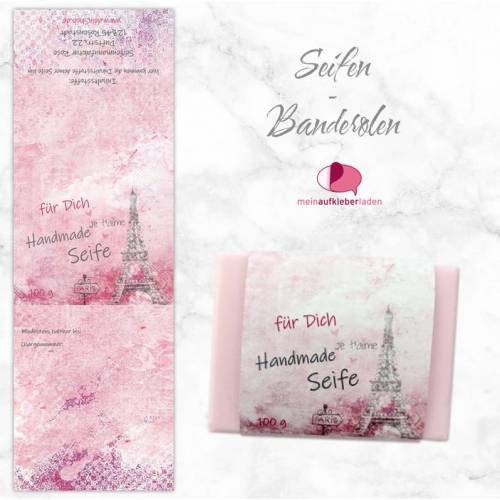 8 Seifenbanderolen: Paris rosa - personalisierbar | mit transparente Klebepunkte