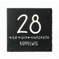 Wetterfeste Hausnummer aus Schiefer – personalisiertes, handgemachtes Hausnummernschild mit Zahl & Straßenname
