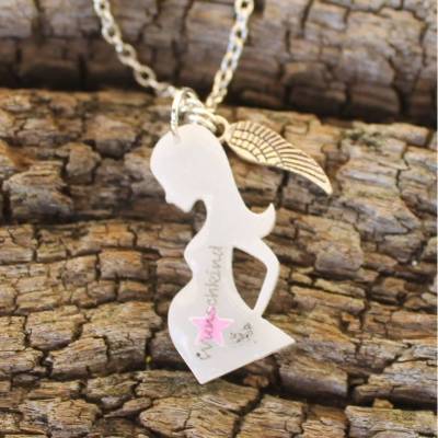 Erinnerungskette für Sternenkind Wunschkind mit Sternenstaub und Engelsflügel-Charm