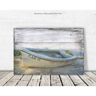 BOOT AM STRAND Maritimes Wandbild auf Holz Leinwand Fineartprint Wanddeko Landhausstil Vintage Style Shabby Chic kaufen 
