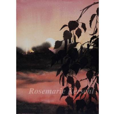Aquarellbild Abendstimmung handgemalt 24 cm x 30 cm Hochformat
