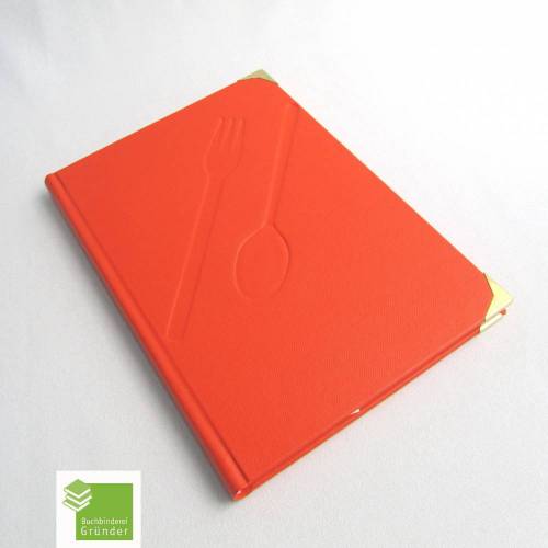 Rezeptbuch, kariert, orange, Kochbuch, DIN A5, Buchecken messing