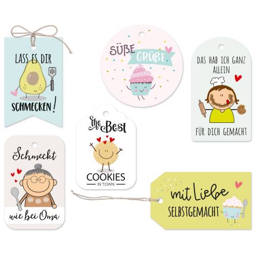 Geschenkanhänger Selbstgemacht 12er Set mit Befestigungsschnur