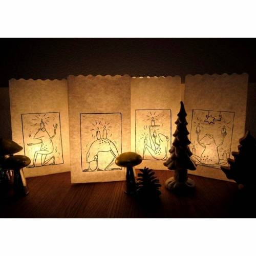 Tütenadvent - 4 Lichtertüten mit Froschdruck, Tütenlichter, Tüten Teelicht, Adventkranz, Adventskalender, Lichtertüten, Advent, Weihnachten