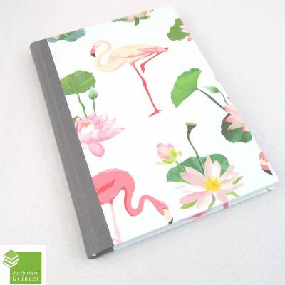 Notizbuch, DIN A5, Flamingo, rosa pink grau, handgefertigt, 100 Blatt