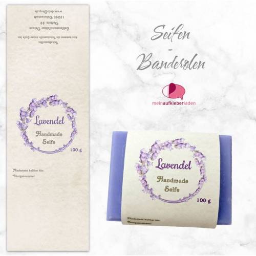 8 Seifenbanderolen: Lavendel Kranz - personalisierbar | mit transparente Klebepunkte